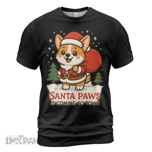Corgi Christmas T-Shirt with cartoon Santa dog and gift sack festive holiday shirt for dog lovers