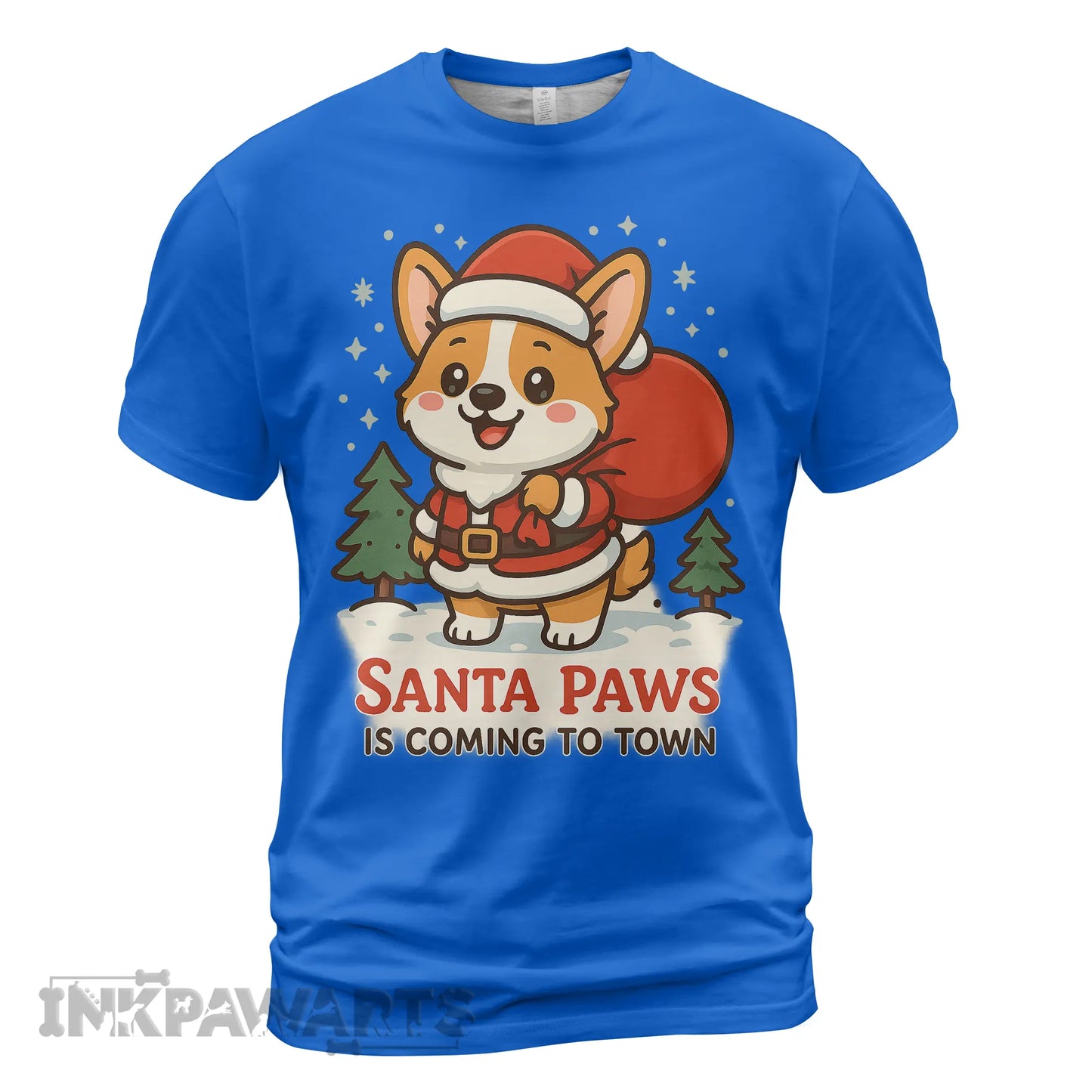 Corgi Christmas T-Shirt with cartoon Santa dog and gift sack festive holiday shirt for dog lovers