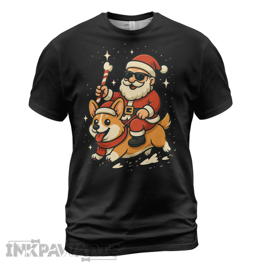 Corgi T-Shirt Funny Christmas Santa Dog Tee for Holiday Cheer