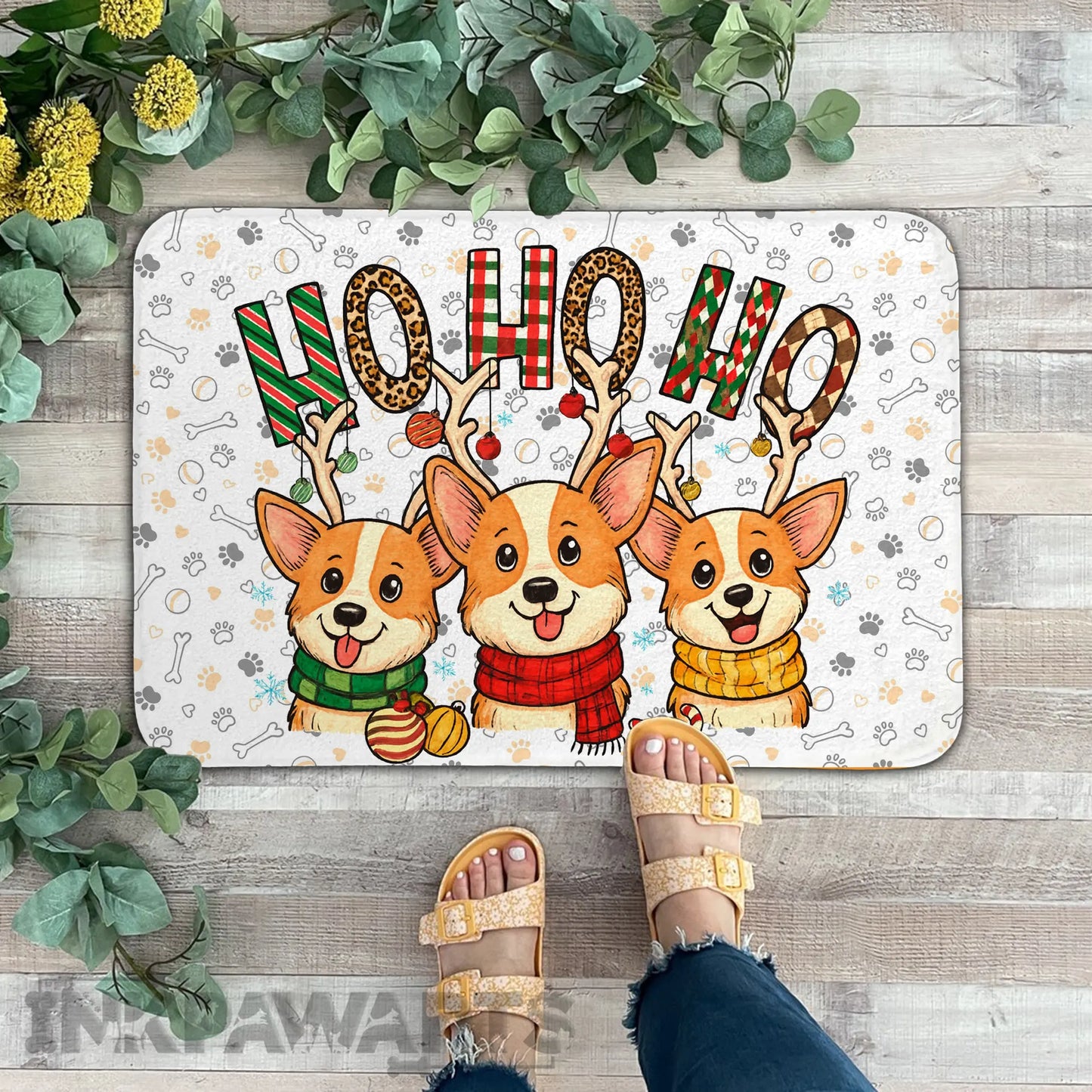 Corgi Doormat Merry Christmas HoHoHo