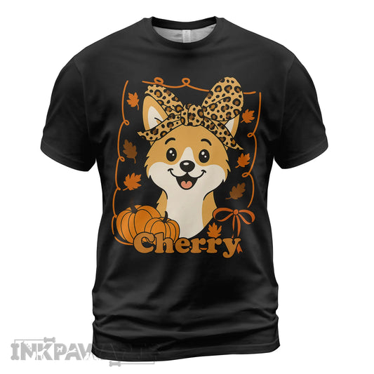 Corgi T-Shirt Cute Thanksgiving Dog Tee with Pumpkins and Fall Leaves