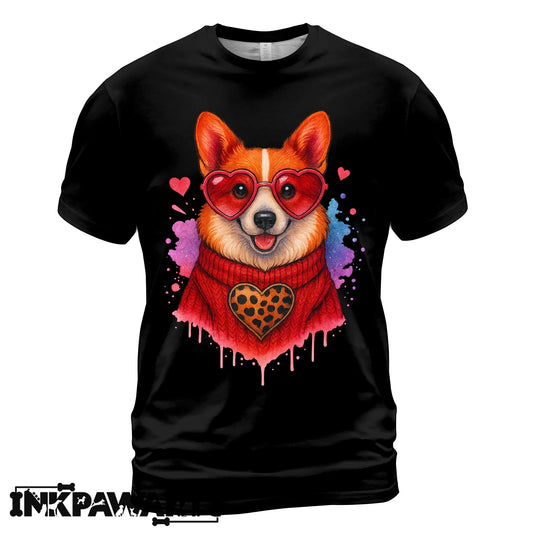 Corgi Valentine T-Shirt – Cute Corgi Love T Shirt with Heart Design for Women