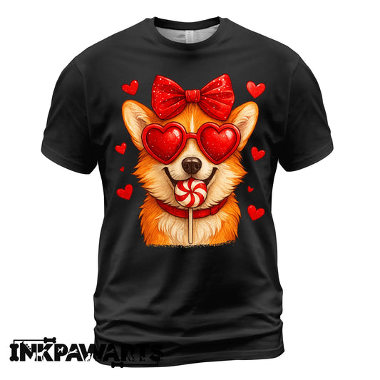 Cute Corgi Valentine T-Shirt – Corgi Love Shirt with Heart Lollipop