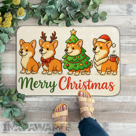 Corgi Doormat Merry Christmas 