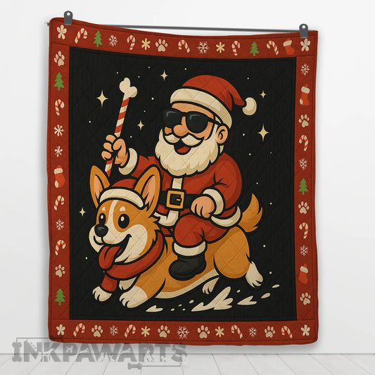Corgi Quilt Funny Christmas Santa Dog 
