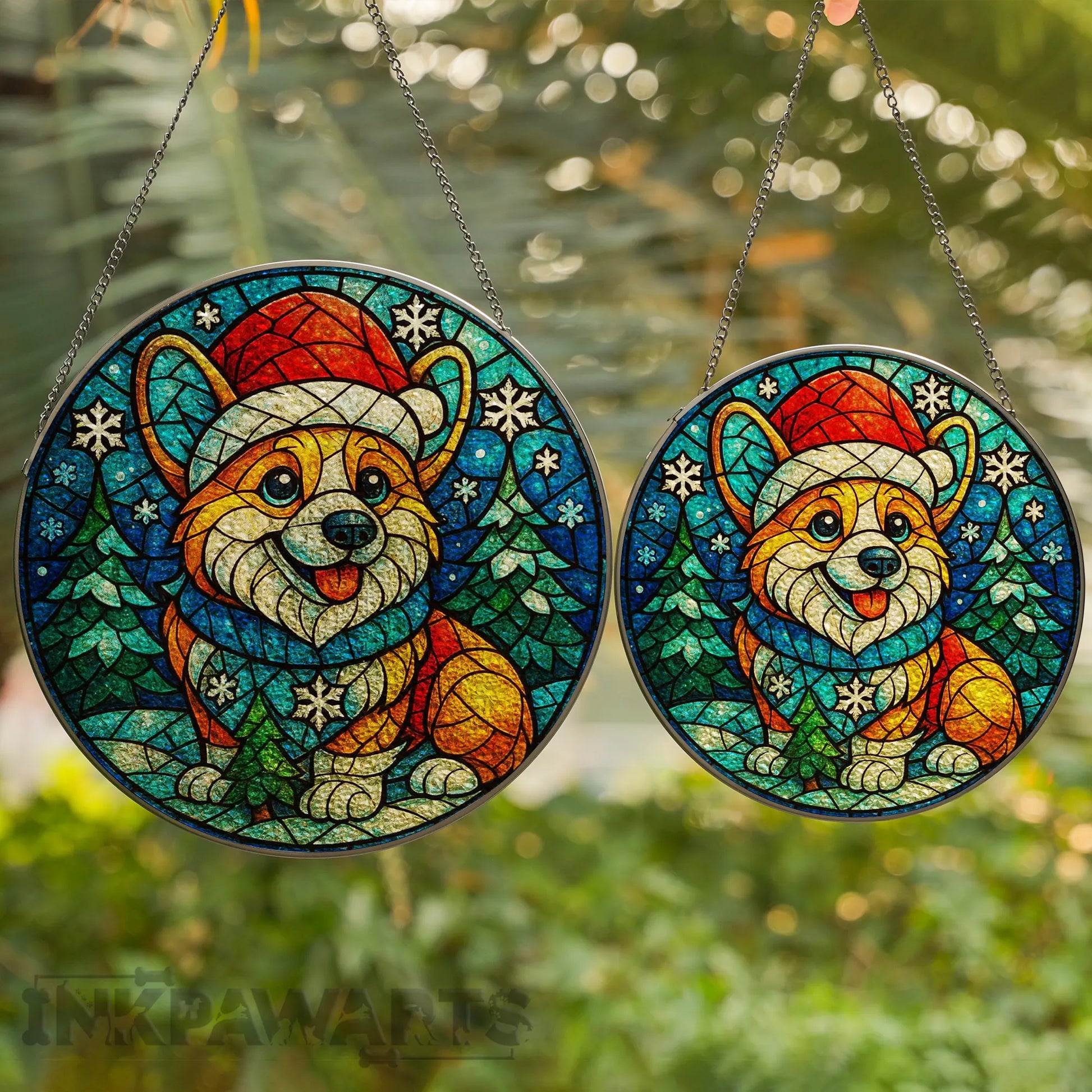 Corgi Stained Glass Suncatcher Christmas Holiday Dog Window Decoration