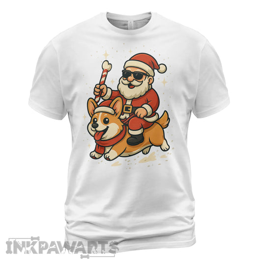 Corgi T-Shirt Funny Christmas Santa Dog Tee for Holiday Cheer