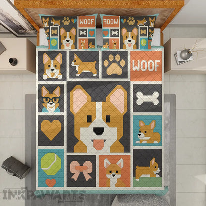 Corgi Bedding Sets – Modern Patchwork Dog Quilt & Pillow Set