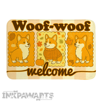 Corgi Doormat Woof-Woof Fall Welcome Mat for Corgi Thanksgiving Decor