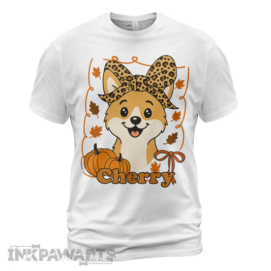 Corgi T-Shirt Cute Thanksgiving Dog Tee with Pumpkins and Fall Leaves