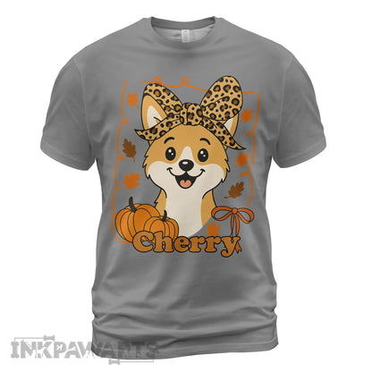 Corgi T-Shirt Cute Thanksgiving Dog Tee with Pumpkins and Fall Leaves