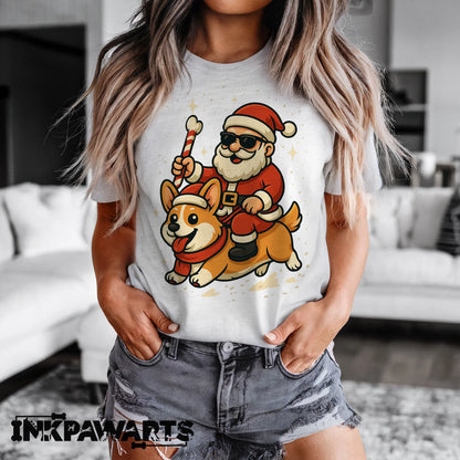 Corgi T-Shirt Funny Christmas Santa Dog Tee for Holiday Cheer