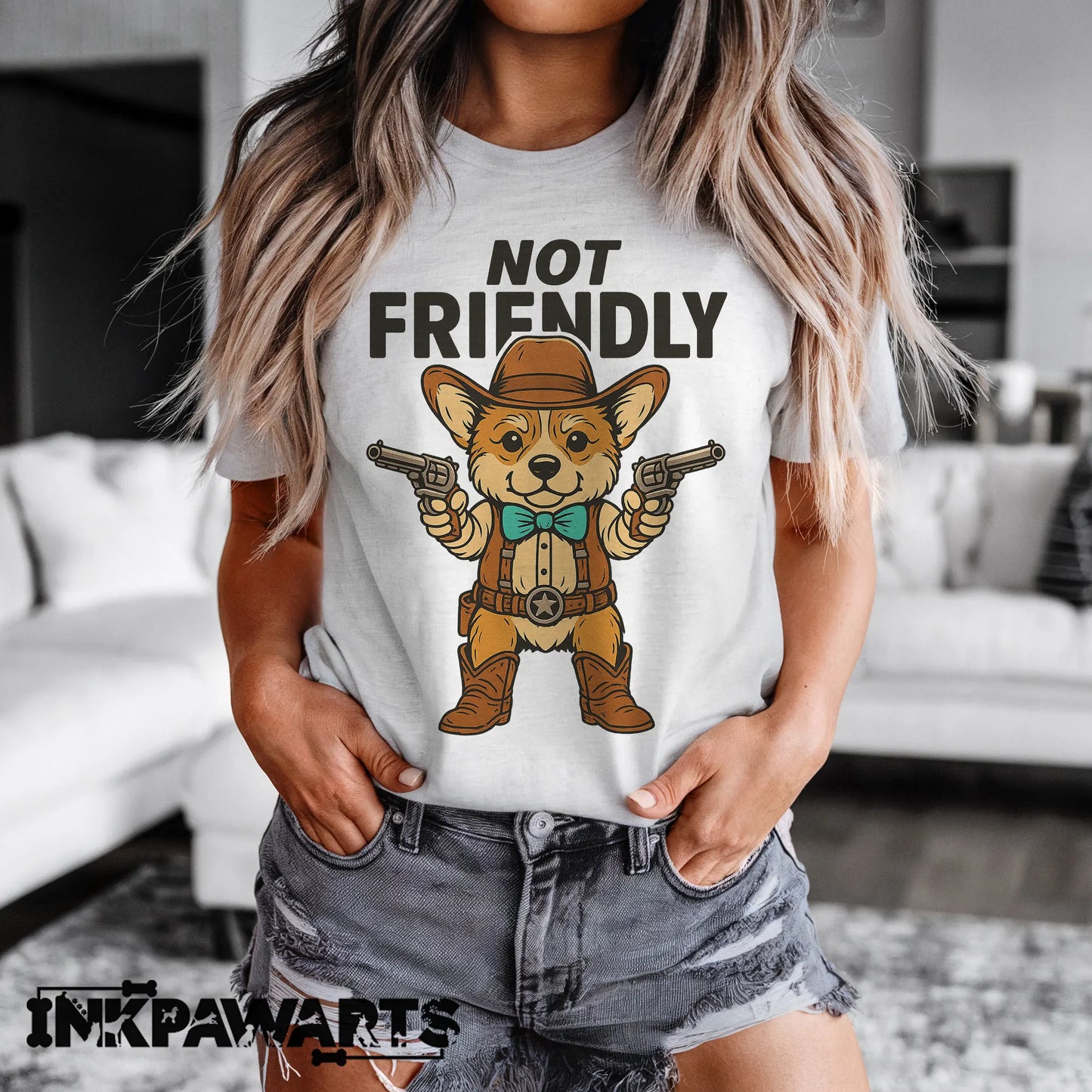 Corgi T-Shirt Funny Cowboy Dog "Not Friendly" Western Graphic Tee