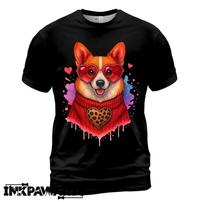 Corgi Valentine T-Shirt – Cute Corgi Love T Shirt with Heart Design for Women
