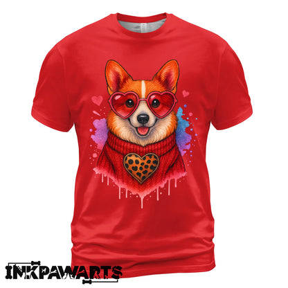 Corgi Valentine T-Shirt – Cute Corgi Love T Shirt with Heart Design for Women