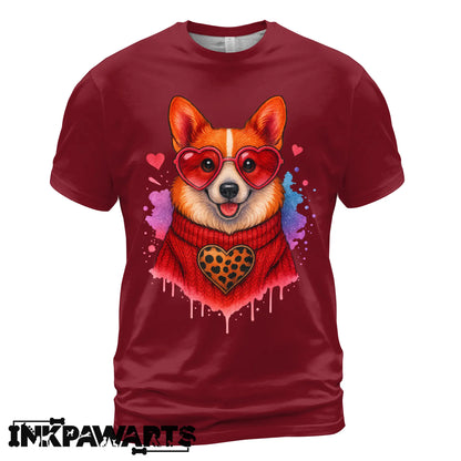 Corgi Valentine T-Shirt – Cute Corgi Love T Shirt with Heart Design for Women