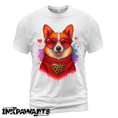 Corgi Valentine T-Shirt – Cute Corgi Love T Shirt with Heart Design for Women