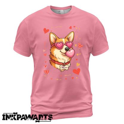 Cute Corgi Valentine Shirt with Heart Glasses