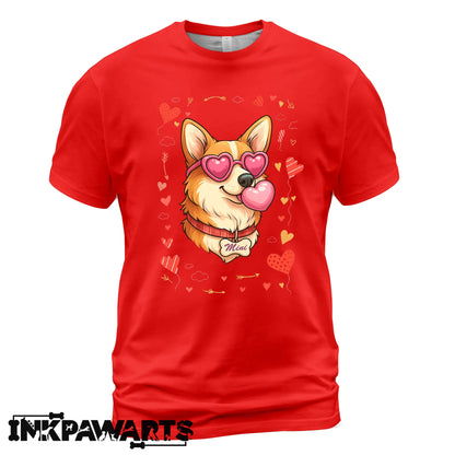 Cute Corgi Valentine Shirt with Heart Glasses