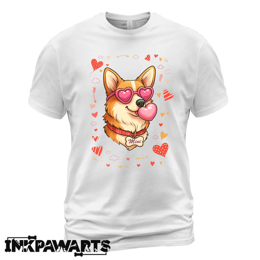 Cute Corgi Valentine Shirt with Heart Glasses