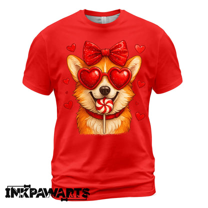 Cute Corgi Valentine T-Shirt – Corgi Love Shirt with Heart Lollipop