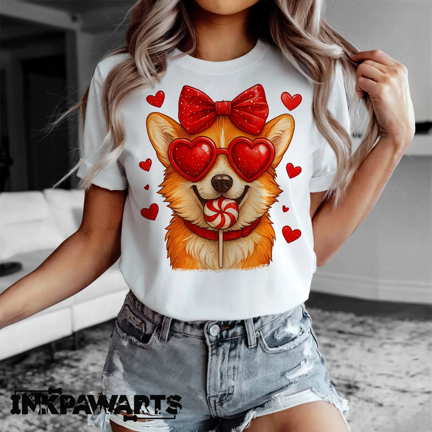 Cute Corgi Valentine T-Shirt – Corgi Love Shirt with Heart Lollipop