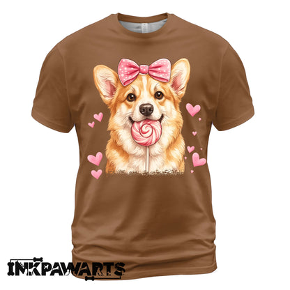 Cute Corgi Valentine T-Shirt – Corgi Love Shirt with Heart Lollipop