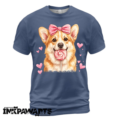 Cute Corgi Valentine T-Shirt – Corgi Love Shirt with Heart Lollipop