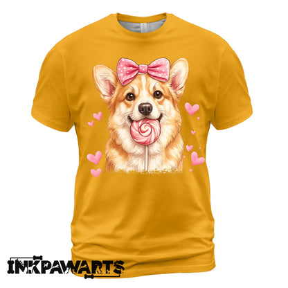 Cute Corgi Valentine T-Shirt – Corgi Love Shirt with Heart Lollipop