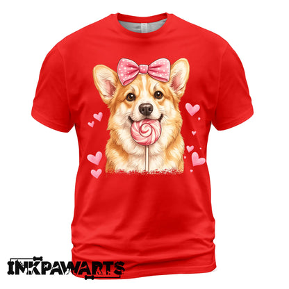 Cute Corgi Valentine T-Shirt – Corgi Love Shirt with Heart Lollipop