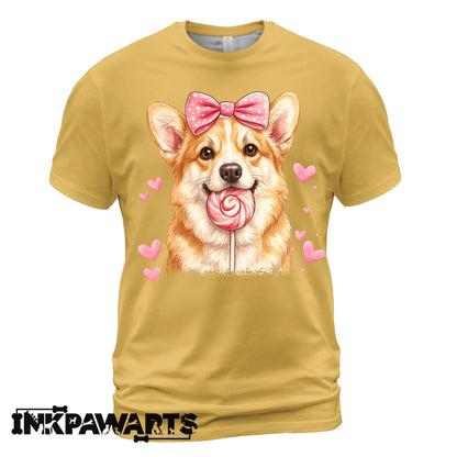 Cute Corgi Valentine T-Shirt – Corgi Love Shirt with Heart Lollipop