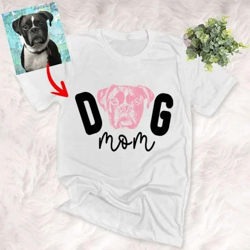 Dog Shirts Personalized Dog Mom Pet Portrait Sketch T-Shirt Gift For Dog Moms, Dog Mama, Anniversary Gift For Girfriend, Birthday Gift For Her