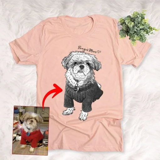 Dog Shirts Personalized Pet Photo Portrait Sketch T-Shirt Gift For Dog Lovers