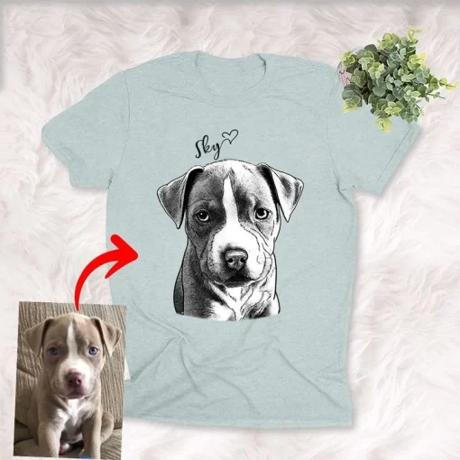 Dog Shirts Personalized Pet Photo Portrait Sketch T-Shirt Gift For Dog Lovers