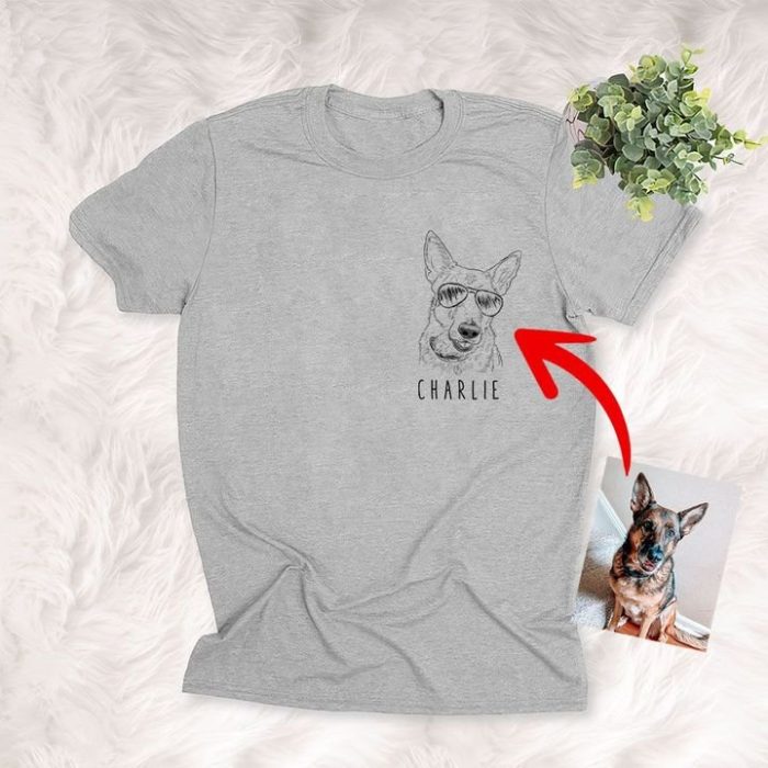 Dog Shirts Pencil Design Custom Unisex Left Chest T-Shirt, Funny Gift For Dog Lovers, Dog Owners