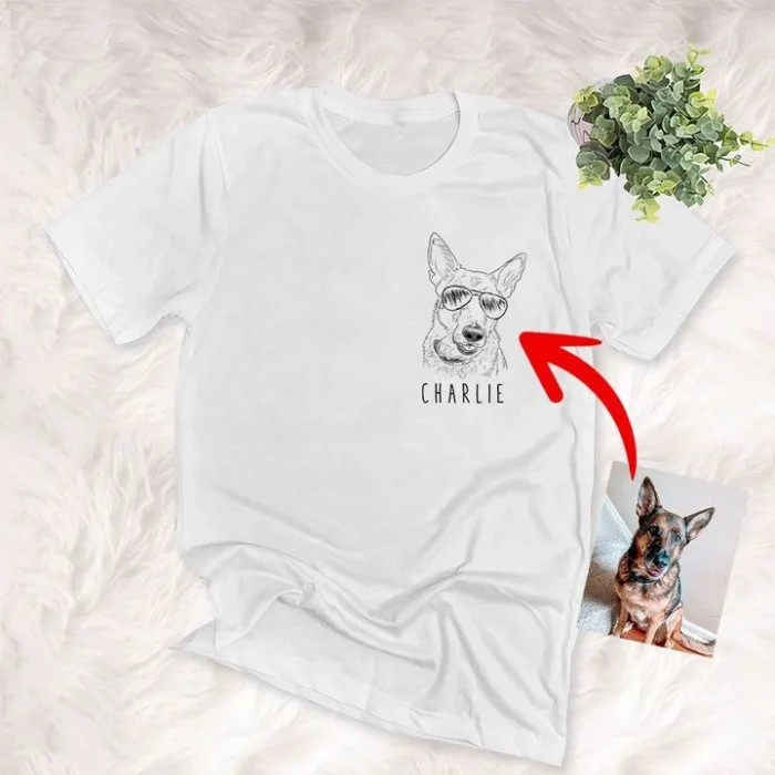 Dog Shirts Pencil Design Custom Unisex Left Chest T-Shirt, Funny Gift For Dog Lovers, Dog Owners
