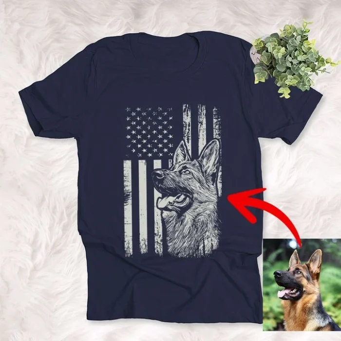 Dog Shirts Personalized American Flag Dog Photo Independence Day 4th July T-Shirt