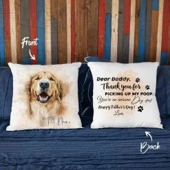 Dog Pillow Thank You Letter From Dog To Father Custom Water Color Dog Photo Pillow Case, Father's Day, Mother's Day