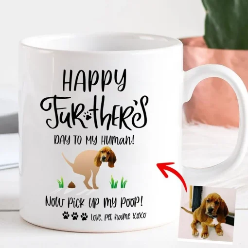 Dog Mug Happy Father's Day To My Human Customized Hand Drawn Dog Photo Mug