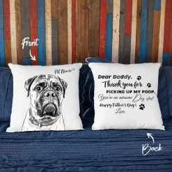 Dog Pillow Dear Daddy, Thank You For Picking Up My Poop Hand Drawn Portrait Dog Photo Pillow Case Gift For Fur Dad, Dog Lover, Father's Day, Mother's Day
