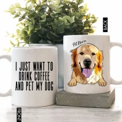 Dog Mug I Just Want To Drink Coffee And Pet My Dog Pet Portrait Colorful Painting Personalized Mug For Dog Lover, Dog Owners, Pet Parents