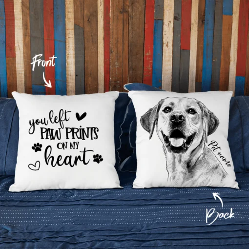 You Left Pawprints On My Heart Hand Drawn Portrait Dog Photo Pillow Case, Father's Day, Mother's Day, Father's Day, Mother's Day