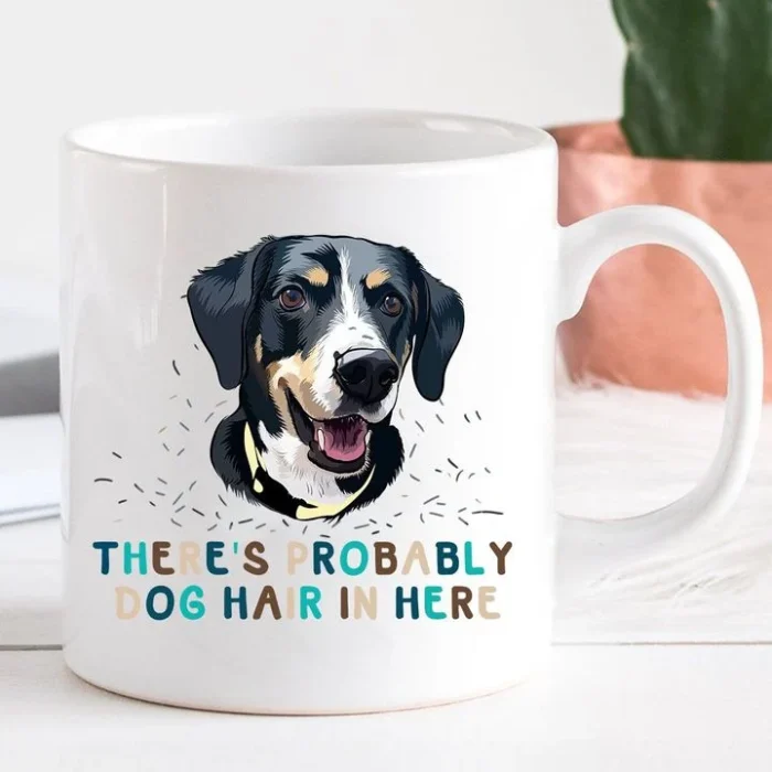 Dog Mug There's Probably Dog Hair In Here Customized Pet Face Mug For Pet Lover, Funny Pet Owner Mugs, Pet Gifts, Christmas Gift. This classic shape white, durable ceramic mug in the most popular size is perfect for coffee, tea, and hot chocolate. High-quality sublimation printing makes it an appreciated gift to every true hot beverage lover. Dog Dad Mug, Dog Father Mug.