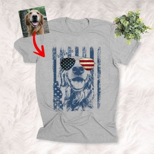 Inkpawarts.com Dog Shirts American Flag 4th July Independence Day Dog With Glasses Customized Unisex T-Shirts Dog Parents Gift