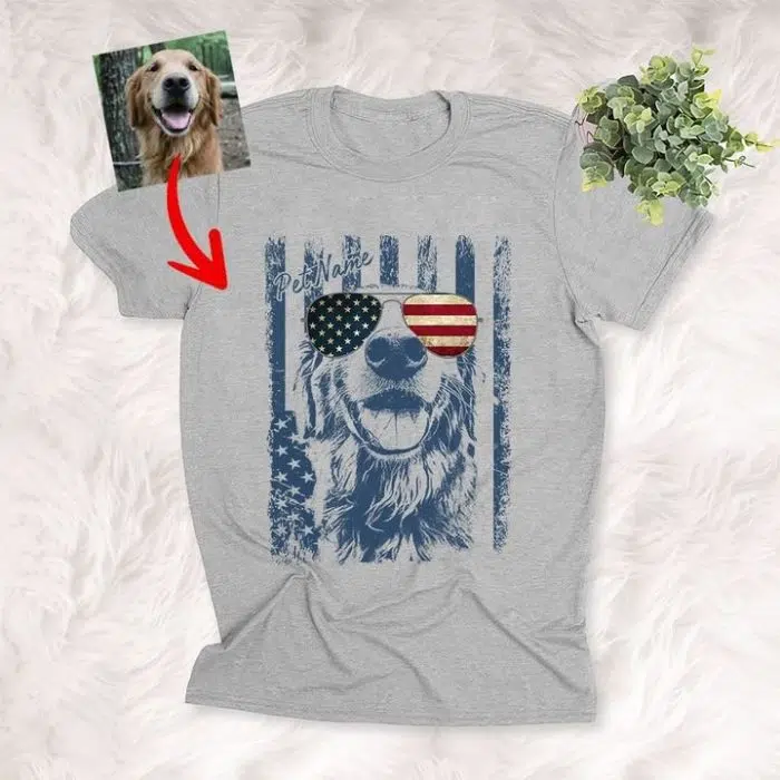 Dog Shirts American Flag 4th July Independence Day Dog With Glasses Customized Unisex T-Shirts Dog Parents Gift - Image 5