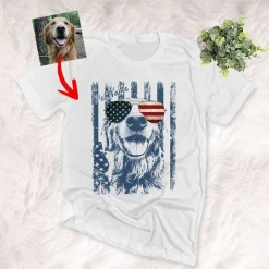 Inkpawarts.com Dog Shirts American Flag 4th July Independence Day Dog With Glasses Customized Unisex T-Shirts Dog Parents Gift