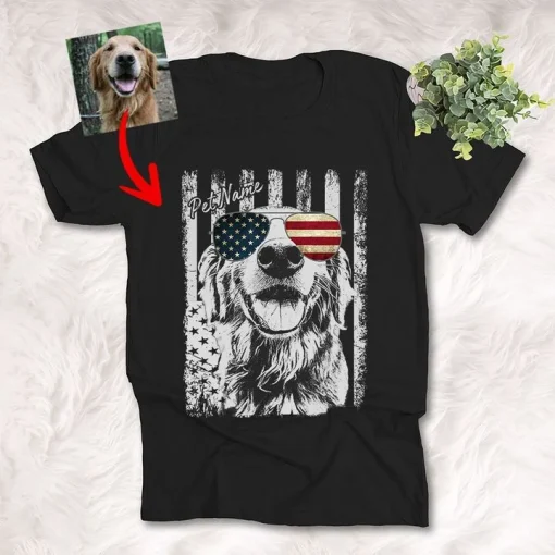 Inkpawarts.com Dog Shirts American Flag 4th July Independence Day Dog With Glasses Customized Unisex T-Shirts Dog Parents Gift