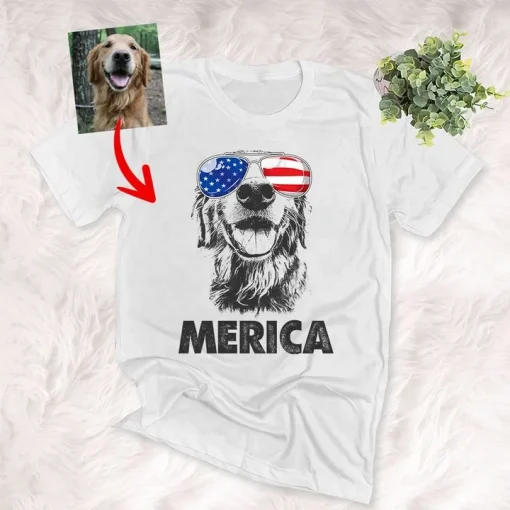 Dog Shirts 4th July Independence Day Dog With Glasses Customized Unisex T-Shirts Dog Parents Gift