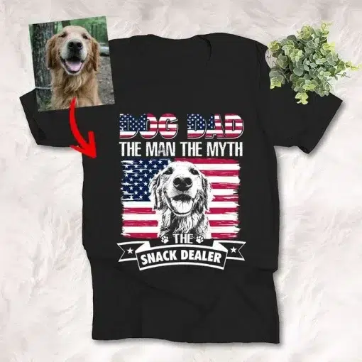 Dog Shirts Dog Dad The Man, The Myth, The Snack Dealer Customized Dog Portrait T-Shirt Dog Owner Gift Dog Lover Shirt