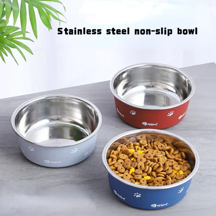 Dog Bowl Double Thicken Dog Cat Bowls Floor Suction, Pets Bowls INK83638